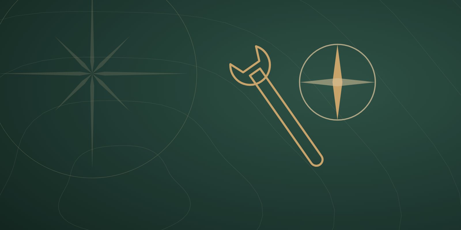 Illustration: a wrench beside a compass rose.