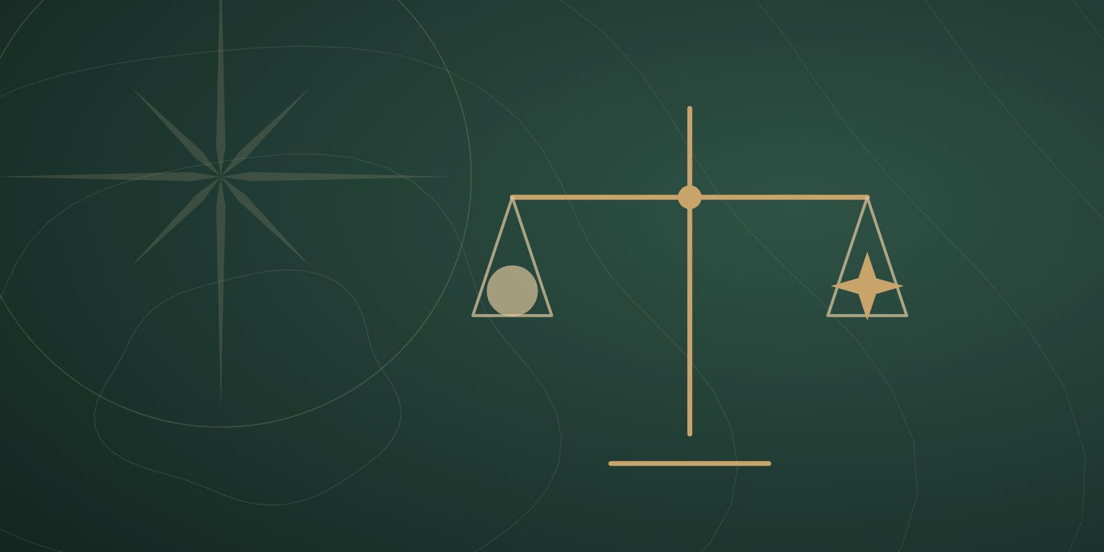 Illustration: a simple balance scale with a coin on one side and a lit star on the other.