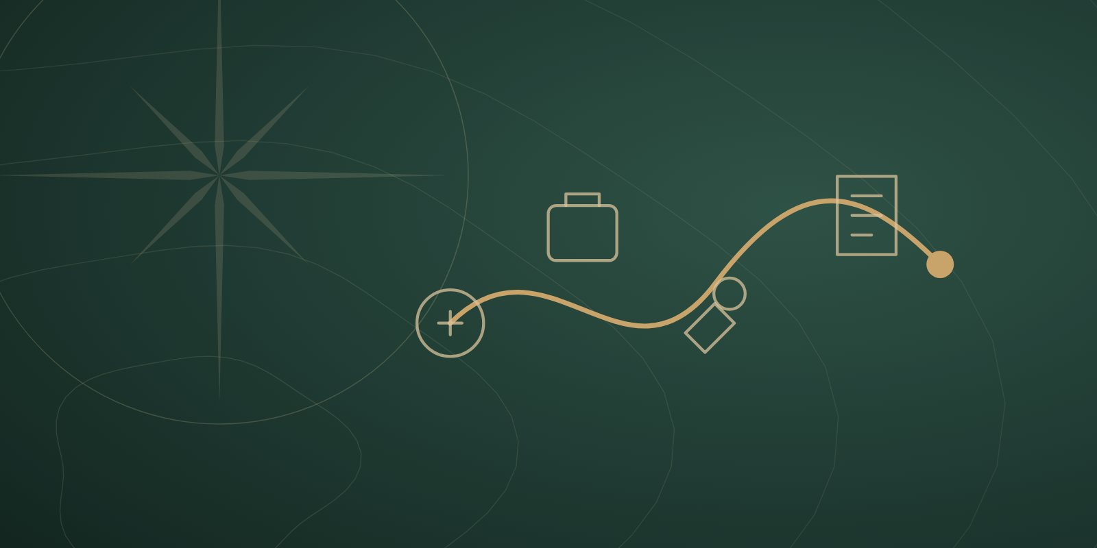 Illustration: tools from different jobs connected by one golden line.