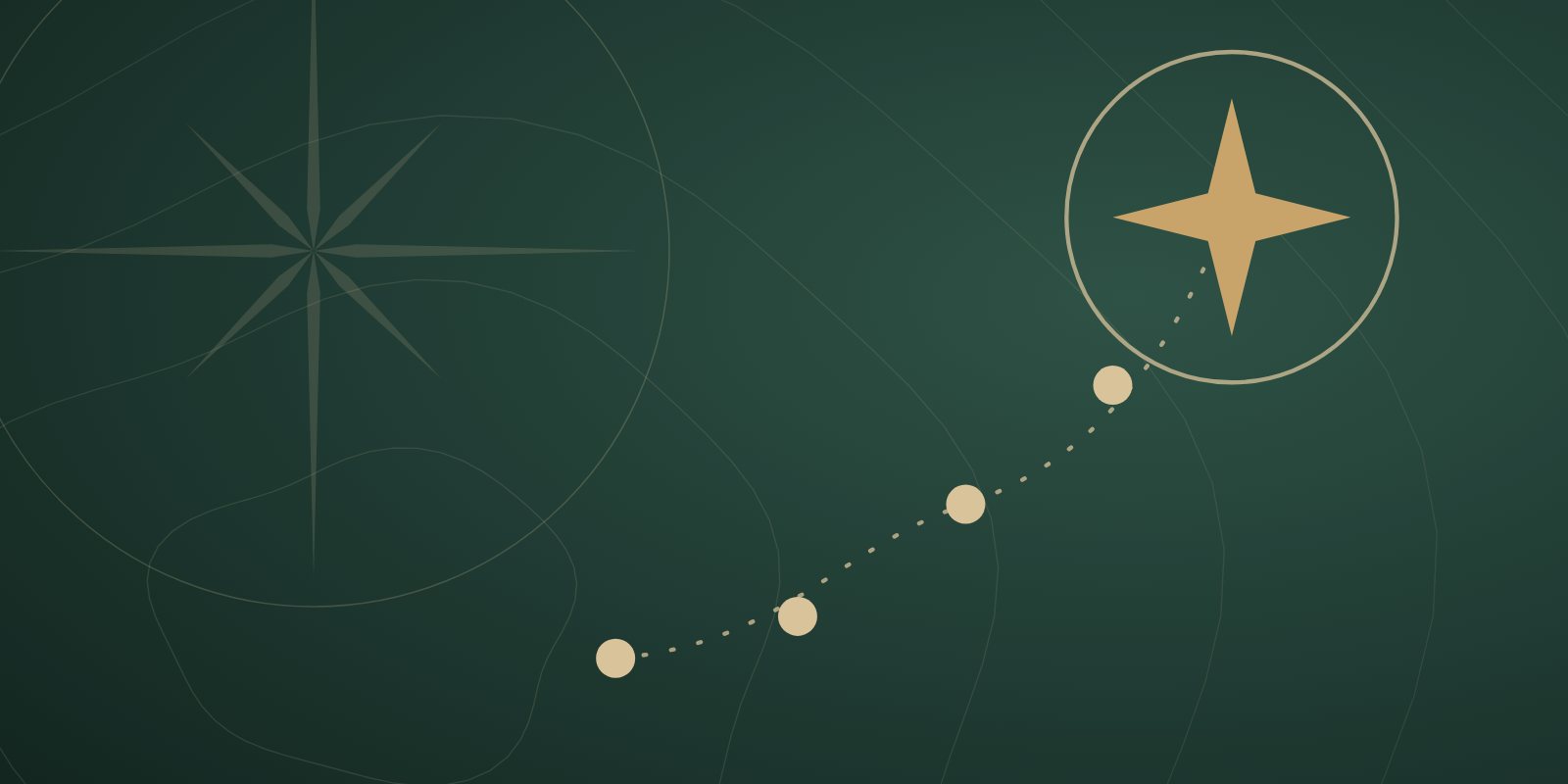 Illustration: stepping stones rising toward a bright compass star.
